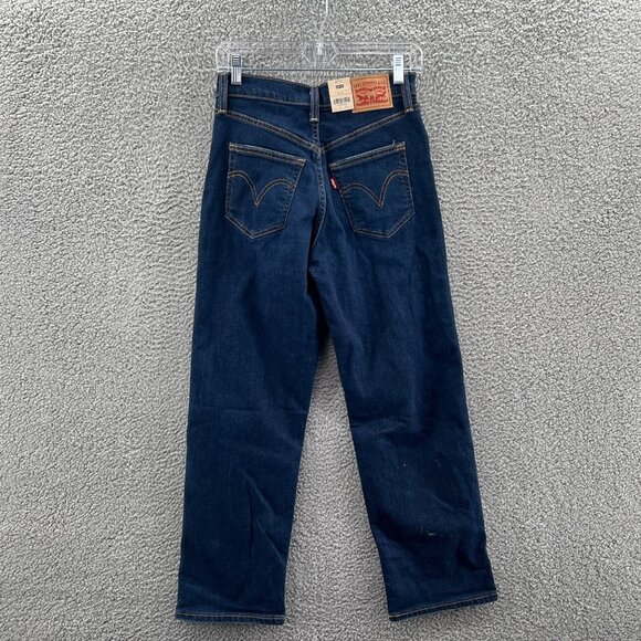 Levis Rib Cage Straight Ankle Jeans Womens 26 X 27 Button Fly Distressed Denim - Picture 2 of 13